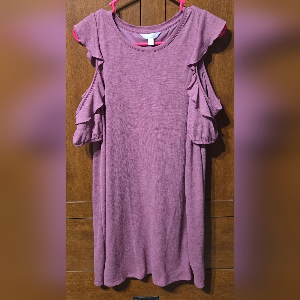 LC Lauren Conrad Mauve Ruffle Sleeve Midi Dress